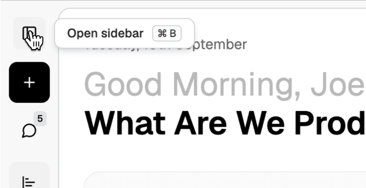 Hovering the mark replaces it with an expand icon and a tooltip reading Open sidebar, Command B